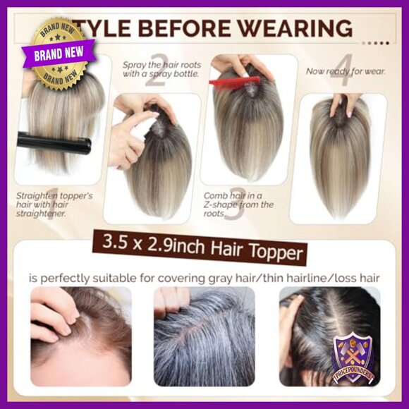 10 Inch Human Hair Topper for Thinning Hair, Swiss Lace Base with Anti-Slip main image 6